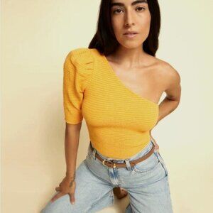 NEW Nation LTD Kirstie Smocked One Shoulder Top M Pima Cotton Festival MSRP $145